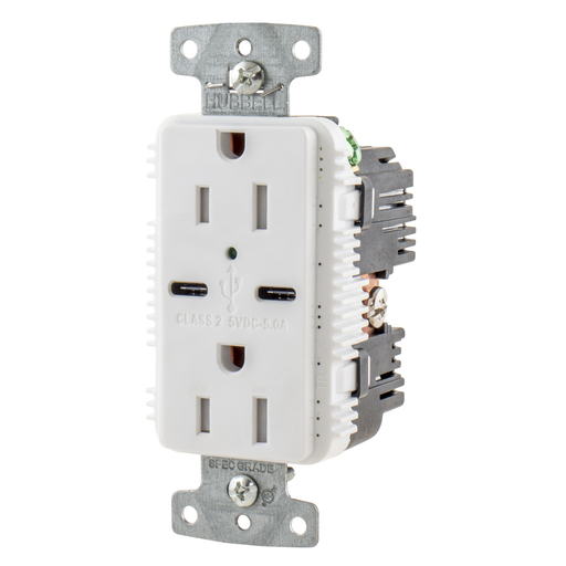 Product image for Hubbell USB15C5W Receptacle DUP 15A 125V 5A 5V USB PORT C WH