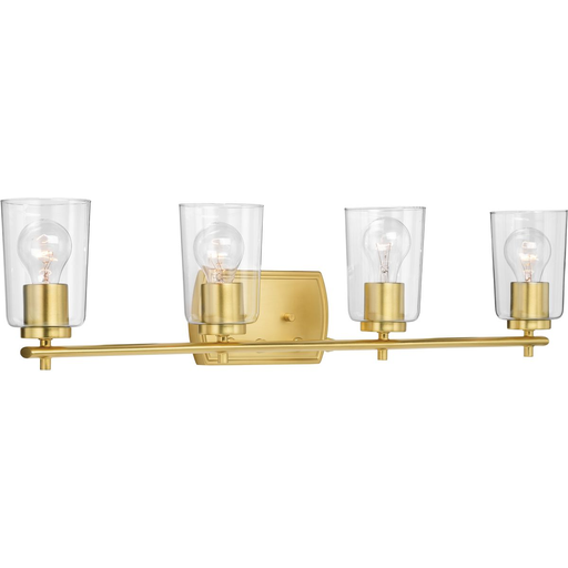 Product image for Progress P300157-012 Adley Collection Four-Light Satin Brass Clear Glass New Traditional Bath Vanity Light