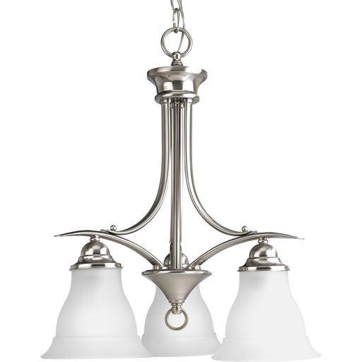 Product image for Progress P4324-09 Trinity Collection Three-Light Brushed Nickel Etched Glass Traditional Chandelier Light