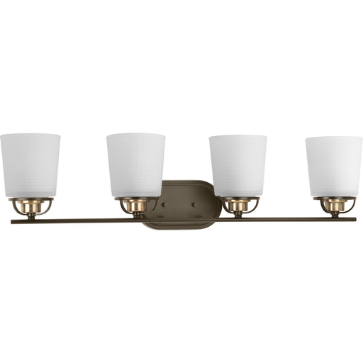 Product image for Progress P300007-020 West Village Collection Four-Light Antique Bronze Etched Double Prismatic Glass Farmhouse Bath Vanity Light