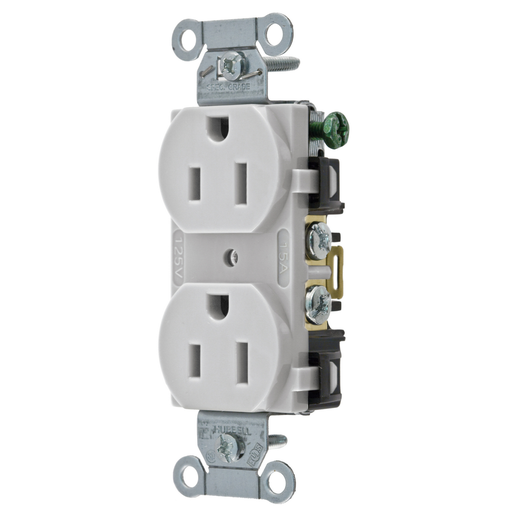 Product image for Hubbell BR15OW Receptacle, DUP SB, COM GRD, 15A 125V, B/S, OW
