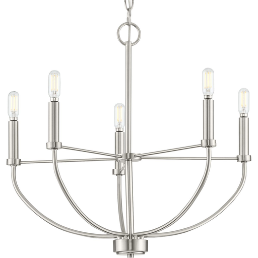 Product image for Progress P400202-009 Leyden Collection Five-Light Brushed Nickel Farmhouse Style Chandelier