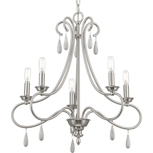 Product image for Progress P400267-009 Vinings Collection Five-Light Brushed Nickel and Grey Washed Oak Chandelier Light