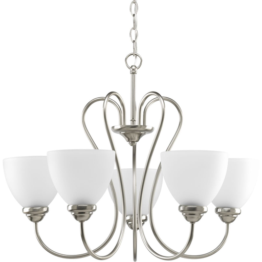 Product image for Progress P4666-09 Heart Collection Five-Light Brushed Nickel Etched Glass Farmhouse Chandelier Light