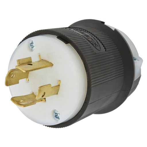 HBL2431 - Locking Devices, Twist-Lock®, Industrial, Male Plug, 20A 3-Phase Delta 480V AC, 3-Pole 4-Wire Grounding, L16-20P, Screw Terminal, Black and White