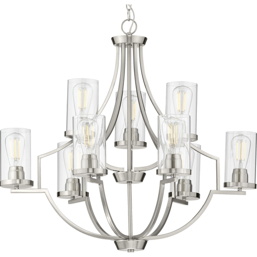 Product image for Progress P400198-009 Lassiter Collection Nine-Light Brushed Nickel Clear Glass Modern Chandelier Light