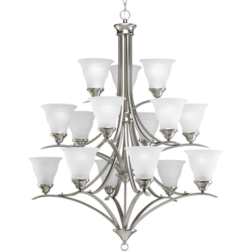 Product image for Progress P4365-09 Trinity Collection Fifteen-Light Brushed Nickel Etched Glass Traditional Chandelier Light