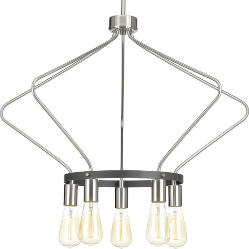Product image for Progress P400105-009 Hangar Collection Five-Light Brushed Nickel Farmhouse Chandelier Light