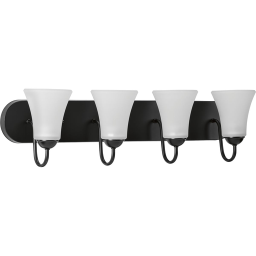 Product image for Progress P300236-031 Classic Collection Four-Light Matte Black Etched Glass Traditional Bath Vanity Light