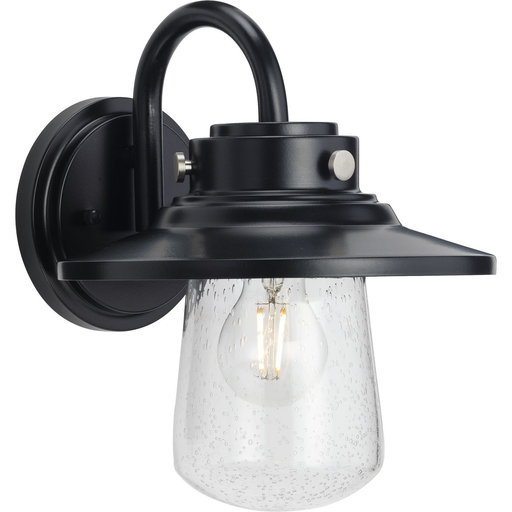 Product image for Progress P560263-031 Tremont Collection One-Light Matte Black and Clear Seeded Glass Farmhouse Style Medium Outdoor Wall Lantern