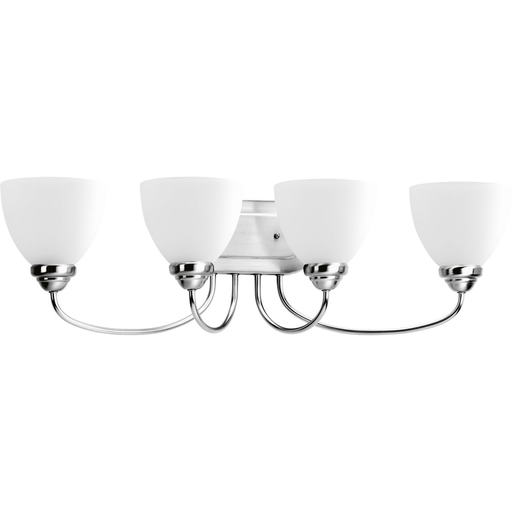 Product image for Progress P2928-15 Heart Collection Four-Light Polished Chrome Etched Glass Farmhouse Bath Vanity Light