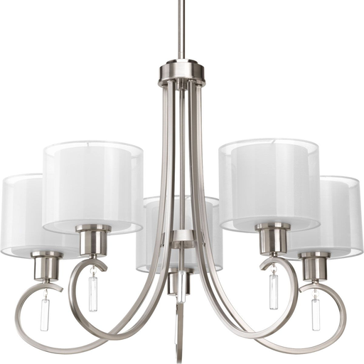 Product image for Progress P4696-09 Invite Collection Five-Light Brushed Nickel White Silk Mylar Shade New Traditional Chandelier Light