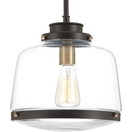 Product image for Progress P500061-020 Judson Collection One-Light Antique Bronze Clear Glass Farmhouse Pendant Light
