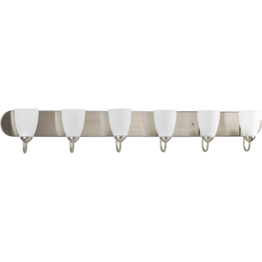 Product image for Progress P2714-09 Gather Collection Six-Light Brushed Nickel Etched Glass Traditional Bath Vanity Light