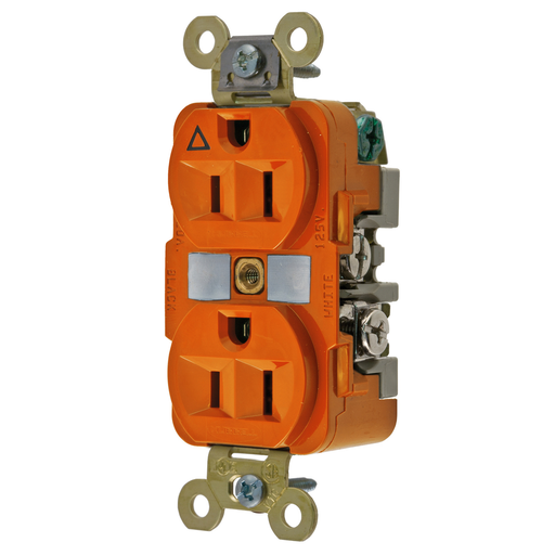 Mayer-DDS-Straight Blade Devices, Receptacles, Duplex, Industrial Grade, Isolated ground, 2-Pole 3-Wire Grounding, 15A 125V, 5-15R, Orange, Single Pack-1