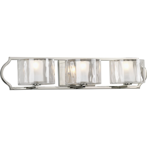 Product image for Progress P3077-104WB Caress Collection Three-Light Polished Nickel Clear Water Glass Luxe Bath Vanity Light