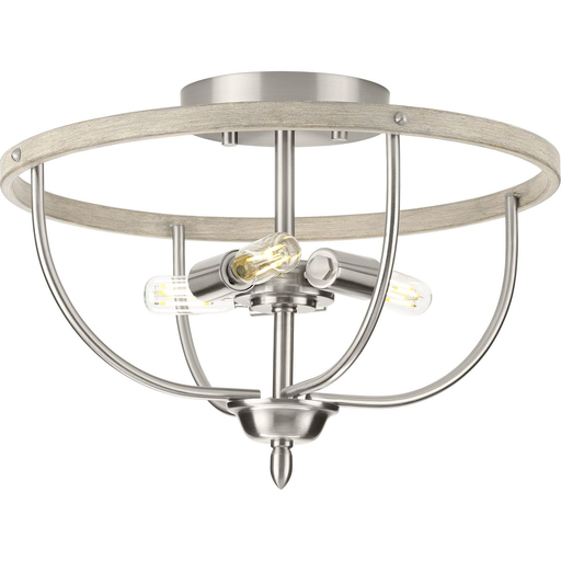 Product image for Progress P350211-009 Vinings Collection Three-Light Brushed Nickel and Grey Washed Oak Flush Mount Ceiling Light
