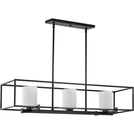 Product image for Progress P400225-031 Chadwick Collection Three-Light Matte Black Etched Opal Glass Modern Linear Chandelier Light
