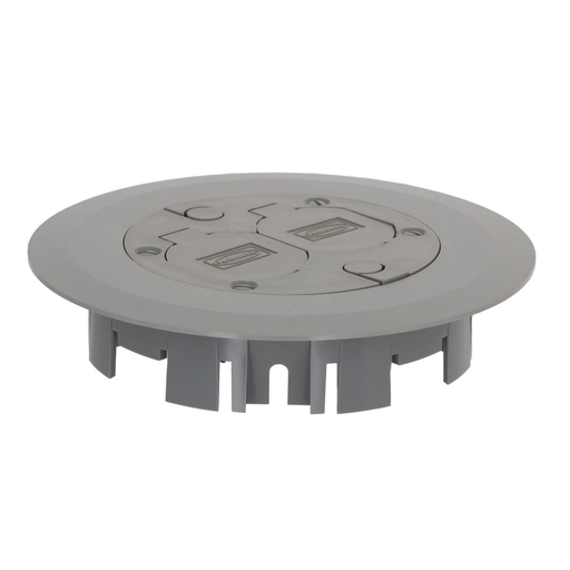 Product image for Raco 6299 Nonmetallic Round Floor Box Cover Kit with 2 Lift Lids for Use with 5511 Floor Box, Gray