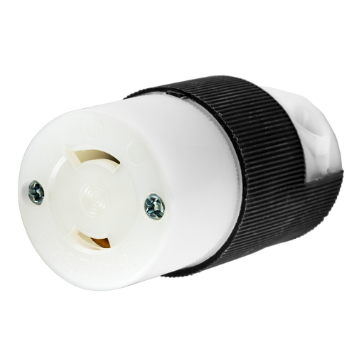 HBL7506C - Locking Devices, Twist-Lock®, Industrial, Female Connector Body, 15A 125V , 2-Pole 2-Wire Non-Grounding, L1-15R, Screw Terminal, Black and White