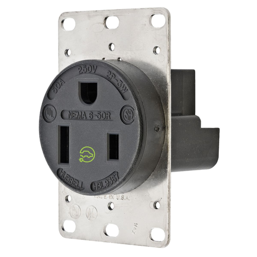 Mayer-DDS-Straight Blade Devices, Receptacles, RTP, Industrial Grade, 2-Pole 3-Wire Grounding, 50A 250V, 6-50R, Black, Single Pack.-1