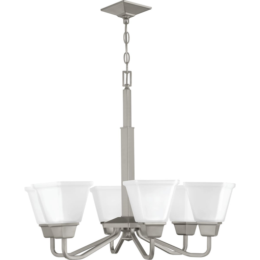 Product image for Progress P400119-009 Clifton Heights Collection Six-Light Brushed Nickel Etched Glass Craftsman Chandelier Light