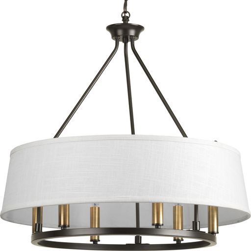 Product image for Progress P4618-20 Cherish Collection 24 " Six-Light Antique Bronze Coastal Chandelier Light with Summer Linen Shade
