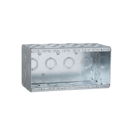 Product image for Raco 698 Steel Masonry Box, 4 Device, Non-gangable, 3-1/2" Deep, 1/2" & 3/4" End Knockouts
