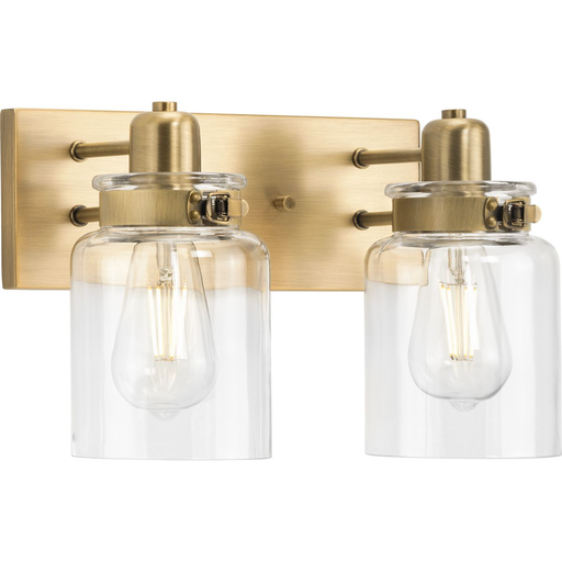 Product image for Progress P300046-163 Calhoun Collection Two-Light Vintage Brass Clear Glass Farmhouse Bath Vanity Light