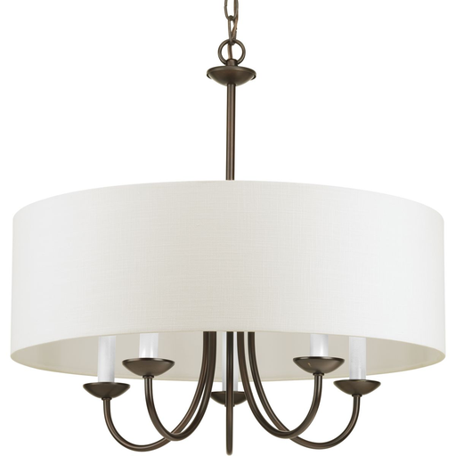 Product image for Progress P4217-20 Drum Shade Collection Five-Light Antique Bronze White Textured Linen Shade Farmhouse Chandelier Light