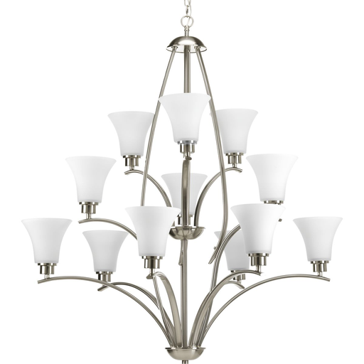 Product image for Progress P4497-09 Joy Collection Twelve-Light Brushed Nickel Etched White Inside Glass Traditional Chandelier Light
