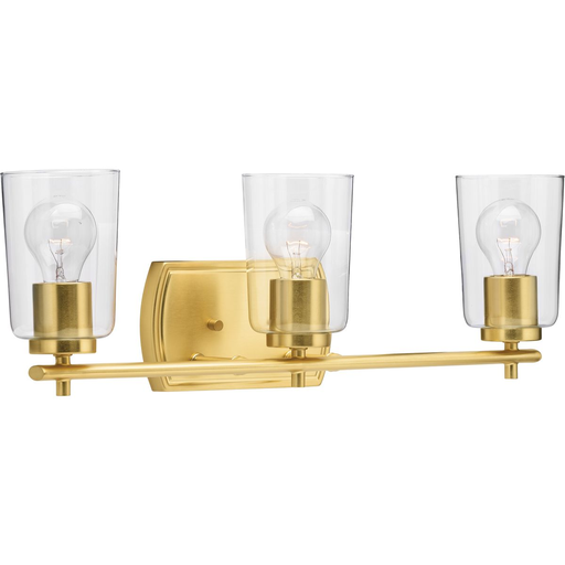 Product image for Progress P300156-012 Adley Collection Three-Light Satin Brass Clear Glass New Traditional Bath Vanity Light