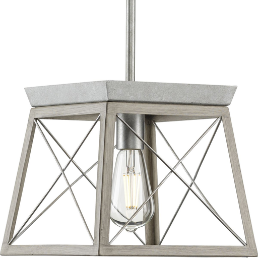 Product image for Progress P500041-141 Briarwood Collection One-Light Galvanized and Bleached Oak Farmhouse Style Hanging Mini-Pendant Light