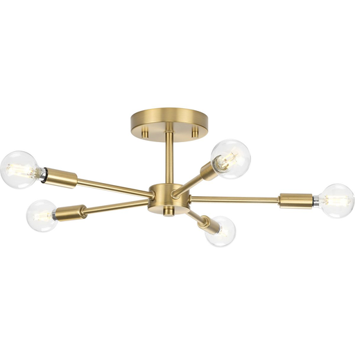 Product image for Progress P350219-109 Delayne Collection Five-Light Mid-Century Modern Brushed Bronze Semi-Flush Mount Light