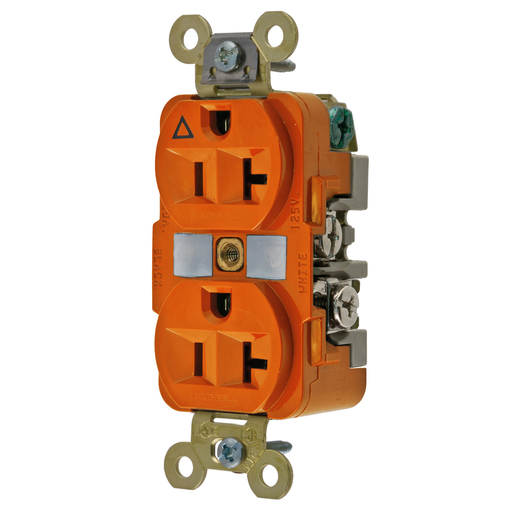 Mayer-DDS-Straight Blade Devices, Isolated Ground, Receptacles, Duplex, Commercial/Industrial Grade, 2-Pole 3-Wire Grounding, 20A 125V, 5-20R, Orange, Single Pack-1