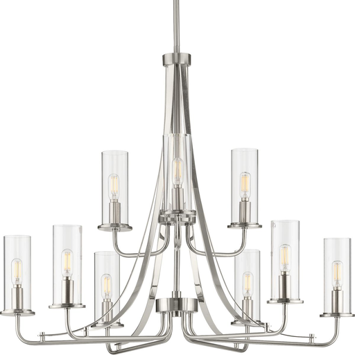 Product image for Progress P400210-009 Riley Collection Nine-Light Brushed Nickel Clear Glass New Traditional Chandelier Light