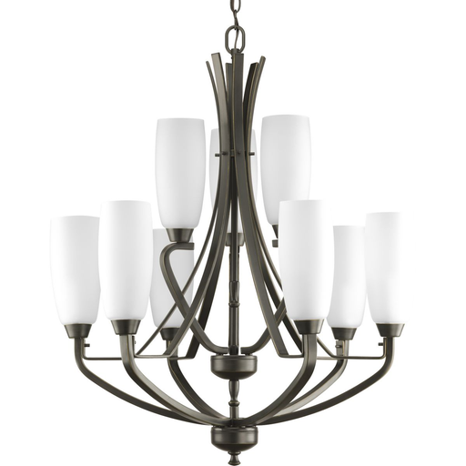 Product image for Progress P4439-20 Wisten Collection Nine-Light Antique Bronze Etched Glass Modern Chandelier Light