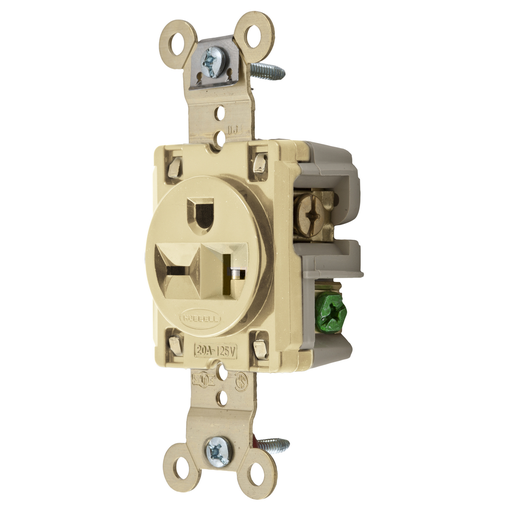 Mayer-DDS-Straight Blade Devices, Receptacles, Single, Specification Grade, 2-Pole 3-Wire Grounding, 20A 250V, 6-20R, Ivory, Single Pack-1