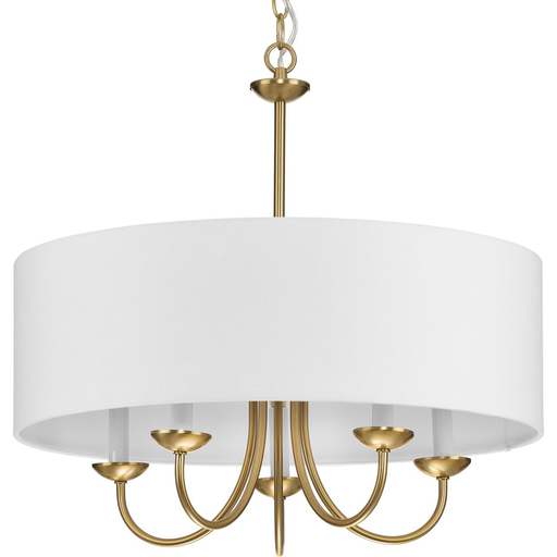 Product image for Progress P4217-109 Drum ShadeCollection Five-Light Brushed Bronze White Fabric Shade New Traditional Chandelier Light