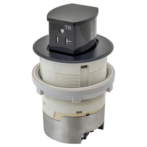 Product image for Hubbell RCT220BK Tamper-Resistant Pop-Up Countertop Receptacle 20A 125V