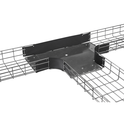 Product image for Hubbell HBTT0418 Wire Basket Cable Tray, Preformed Tee Fitting, 4" Tray Height, 18" Width, Polymer Side Walls