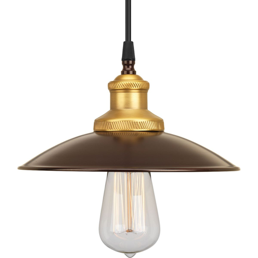 Product image for Progress P5161-20 Archives Collection One-Light Antique Bronze Brass Paint Inside Metal Shade Farmhouse Mini-Pendant Light