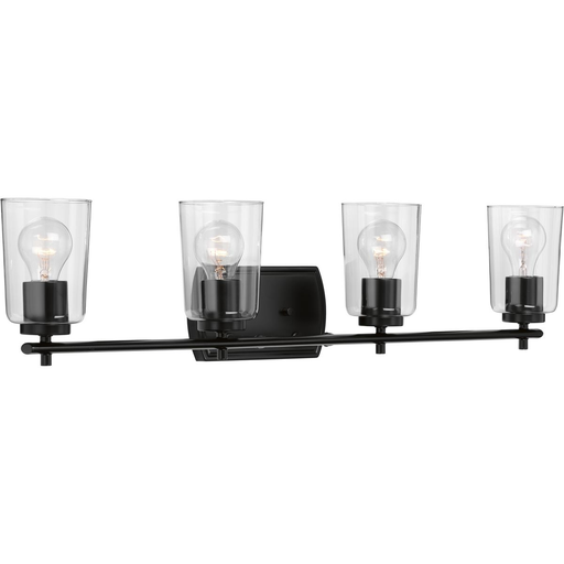 Product image for Progress P300157-031 Adley Collection Four-Light Matte Black Clear Glass New Traditional Bath Vanity Light
