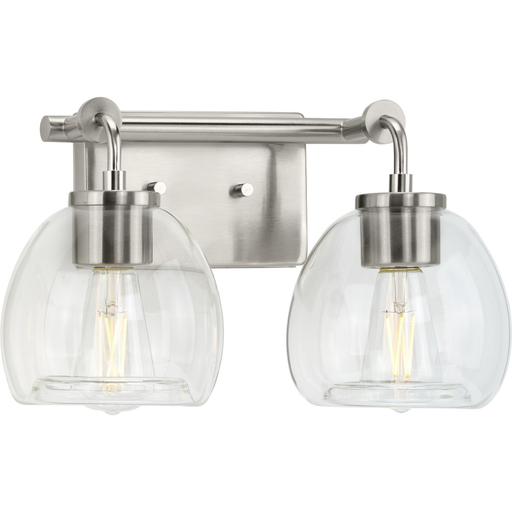 Product image for Progress P300346-009 Caisson Collection Two-Light Brushed Nickel Clear Glass Urban Industrial Bath Vanity Light