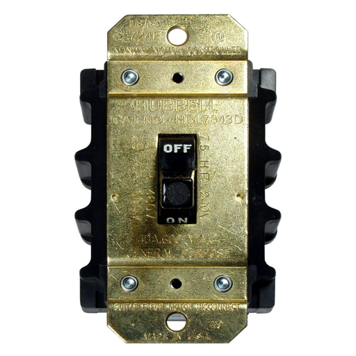 Switches and Lighting Control, Motor Disconnect, 2-Pole, 40A 600V, Back and Side Wired, Short Toggle