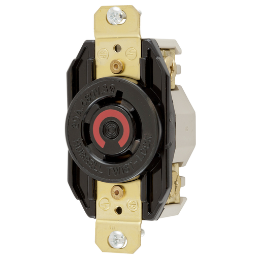 Picture of HBL2430 - Locking Devices, Twist-Lock®, Industrial, Flush Receptacle, 20A 3-Phase Delta 480V AC, 3-Pole 4-Wire Grounding, L16-20R, Screw Terminal, Black