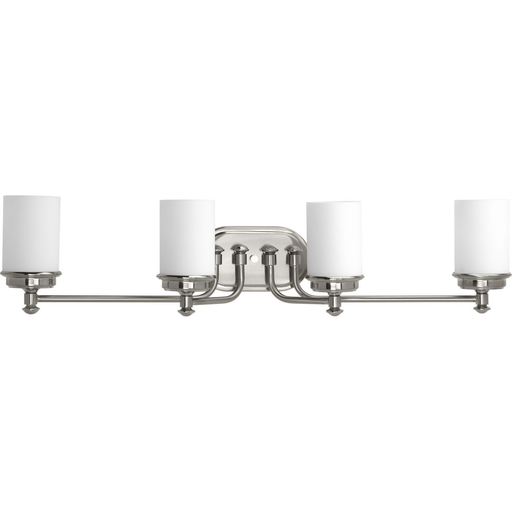 Product image for Progress P300015-009 Glide Collection Four-Light Brushed Nickel Etched Opal Glass Coastal Bath Vanity Light