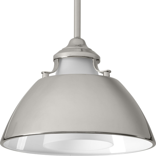 Product image for Progress P500013-104 Carbon Collection One-Light Polished Nickel Etched White Glass Mid-Century Modern Pendant Light