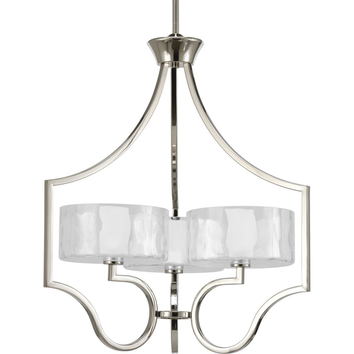 Product image for Progress P4644-104WB Caress Collection Three-Light Polished Nickel Clear Water Glass Luxe Chandelier Light