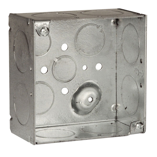 Mayer-DDS-4 in. Square Box, Welded, 2-1/8 in. Deep, Two 3/4 in., Two 1/2 in., & Eight 1 in. KO's-1